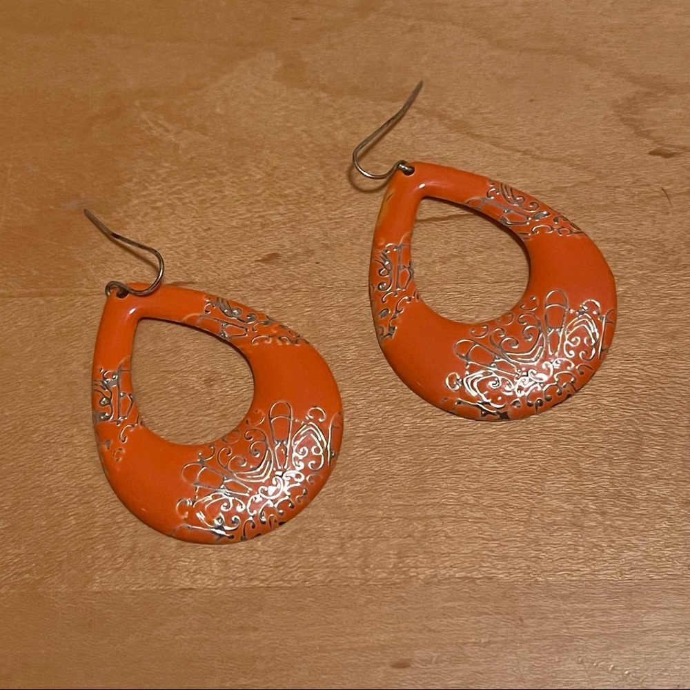 Orange Teardrop Cutout Earrings